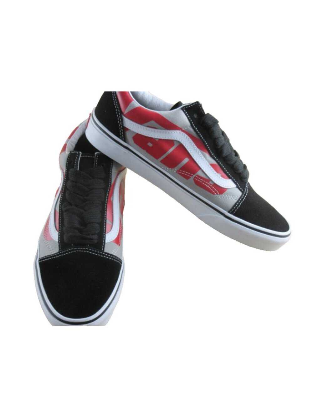 Vans Men's Old Skool Jumbo VANS Logo Black White Red Canvas Suede shoes Size 9.5 - Picture 4 of 7